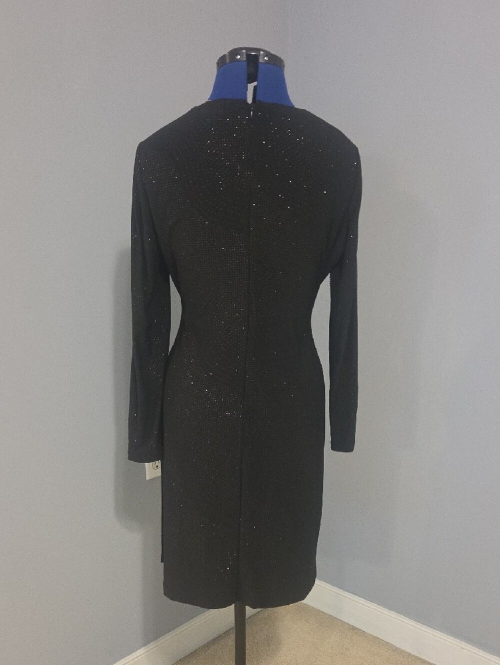 Calvin Klein Black Sparkle Wrap-Style Long Sleeve Dress - Picture 4 of 6